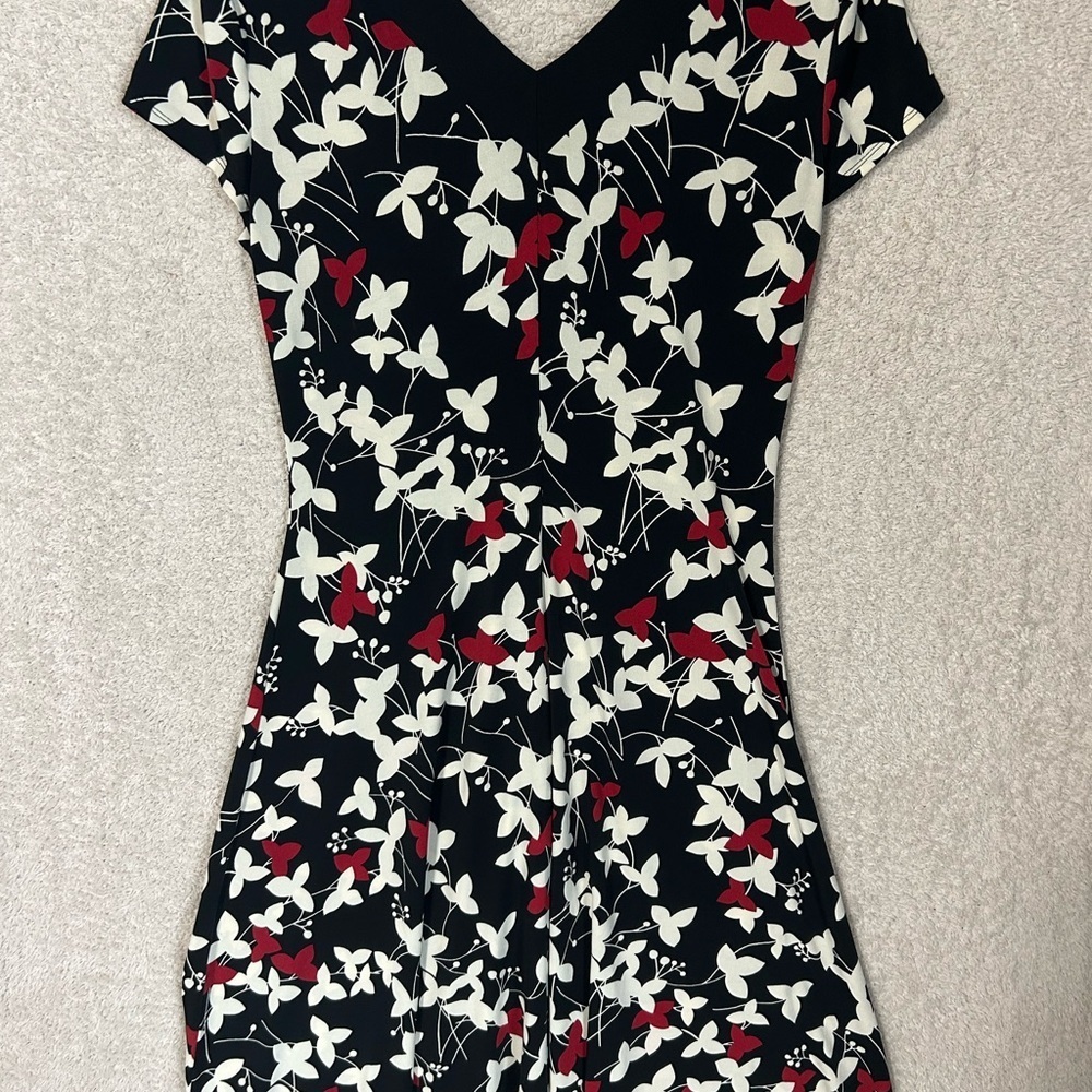 Maggie L black white & red floral dress cap sleeves women's S 10 Wedding Career - Picture 3 of 6
